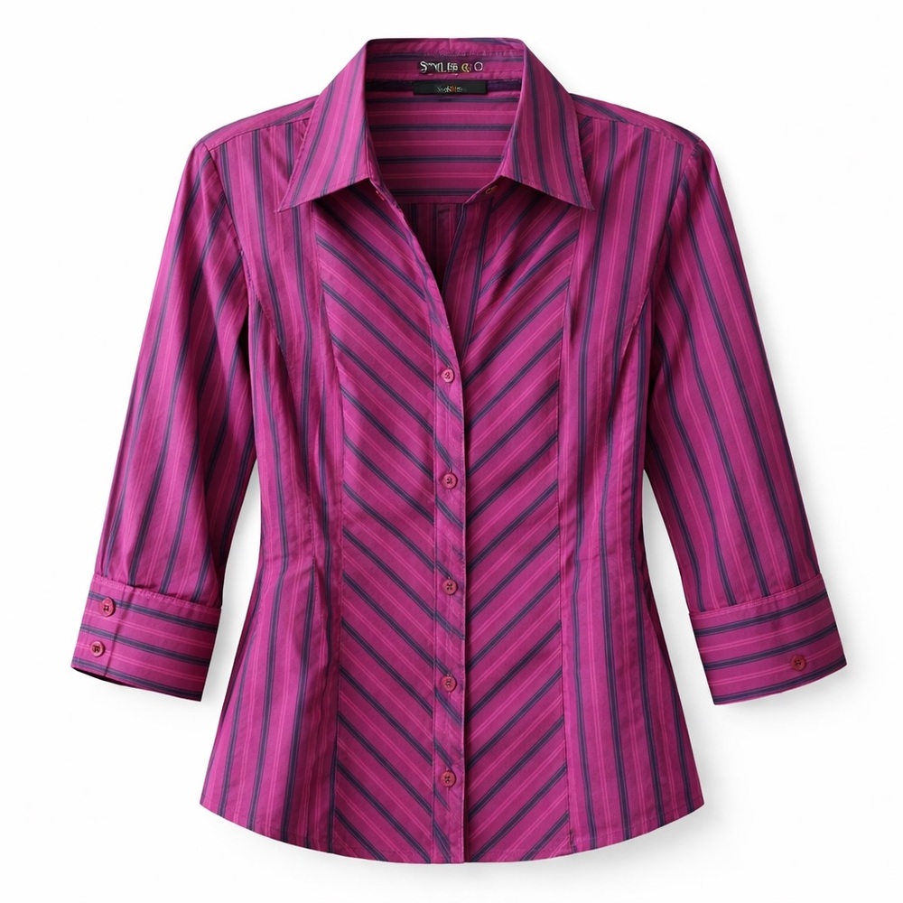 Style & Co. Pink Striped Button Down Blouse Size 12 Stretch